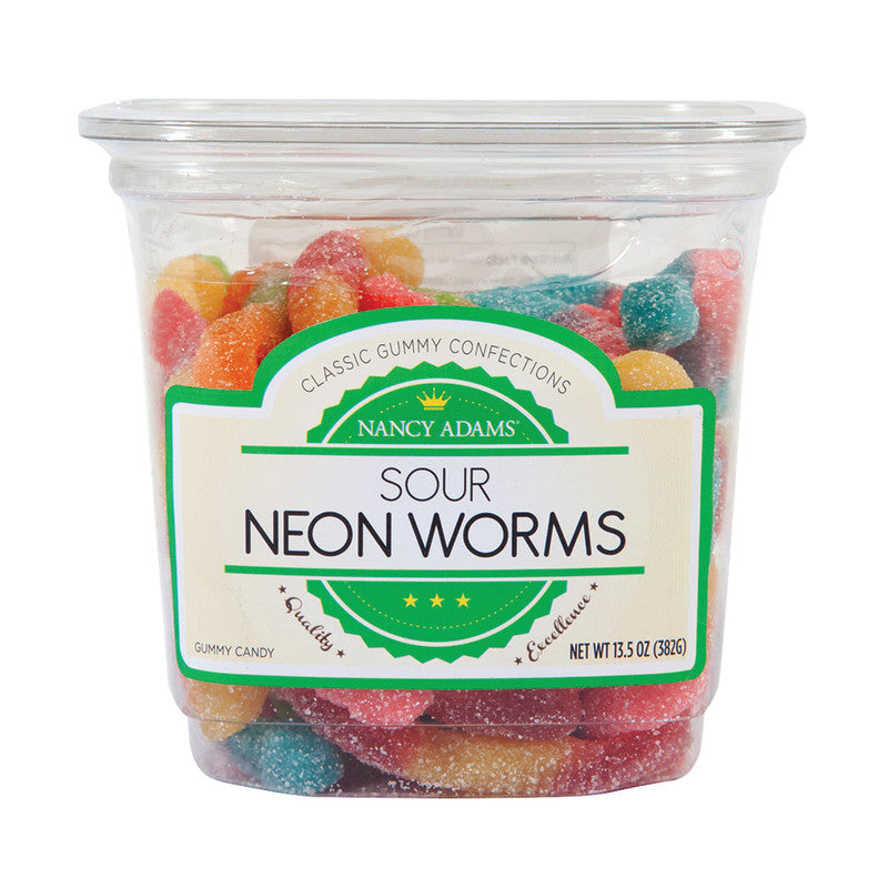 Wholesale Nancy Adams Sour Neon Worms 13.5 Oz Tub Bulk