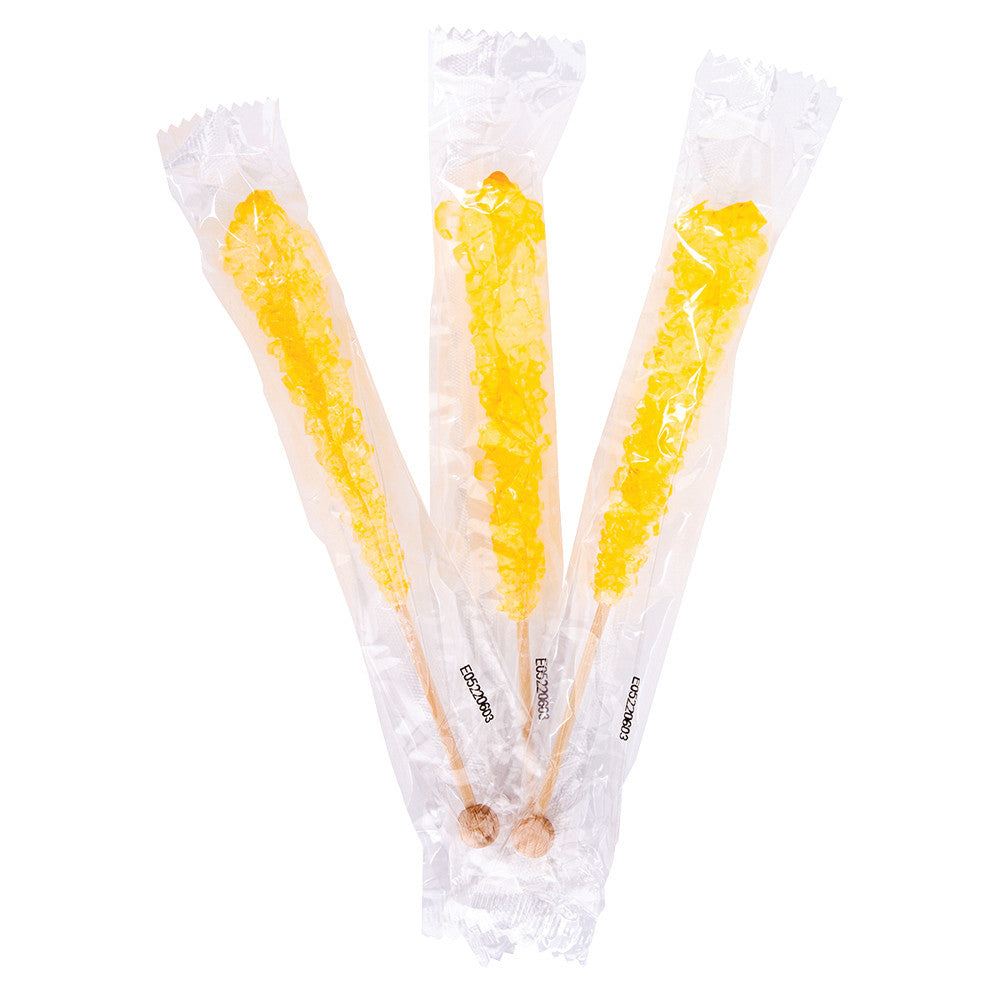 Wholesale Rock Candy - Wrapped - Stick - Yellow - Lemon - .6Oz Bulk
