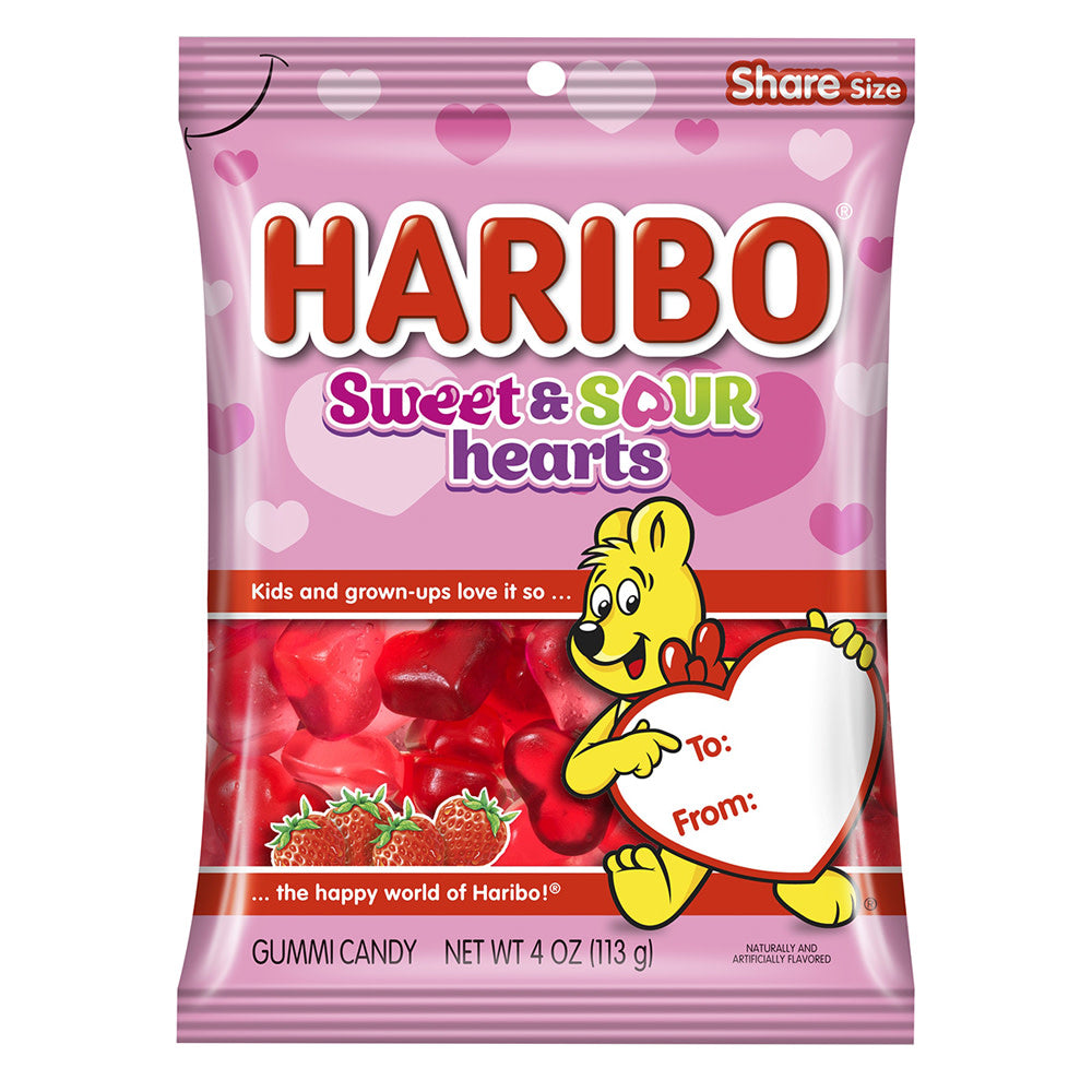 Wholesale Haribo Sweet & Sour Hearts 4 Oz Peg Bag Bulk