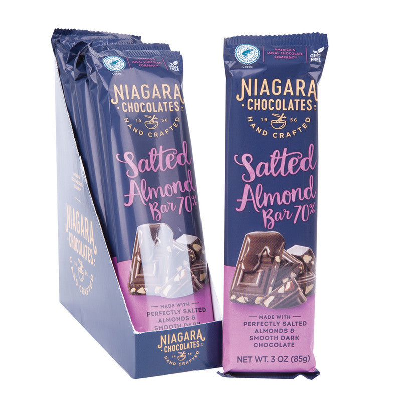 Wholesale Niagara Chocolates 70% Dark Chocolate Salted Almond 3 Oz Bar- Bulk