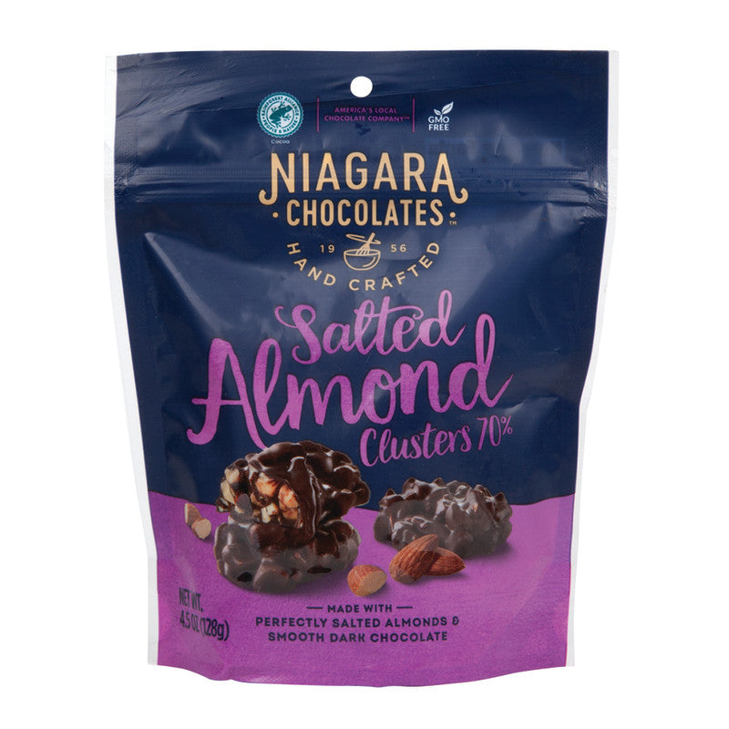 Wholesale Niagara 70% Dark Chocolate Salted Almond Cluster 4.5 Oz Pouch Bulk