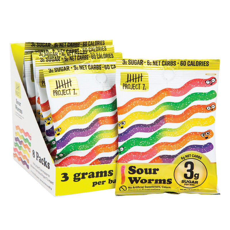 Wholesale Project 7 Low Sugar Sour Gummy Worms 1.8 Oz Pouch Bulk