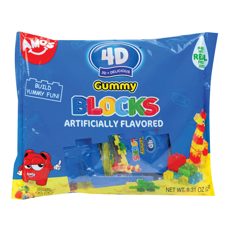 Wholesale Amos 4D Gummy Blocks Fun Size 9.31 Oz Bag-12ct case Bulk