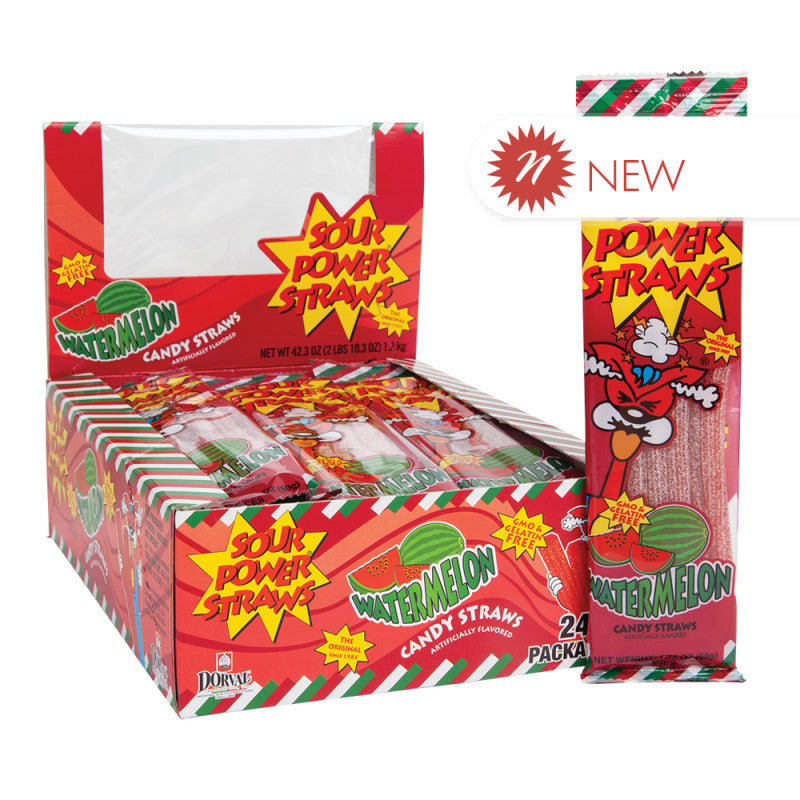 Wholesale Sour Power Straws Watermelon 1.75 Oz- Bulk