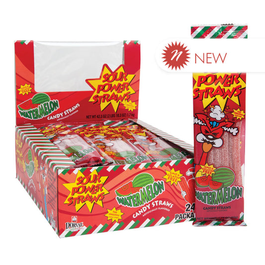 Wholesale Sour Power Straws Watermelon 1.75 Oz- Bulk