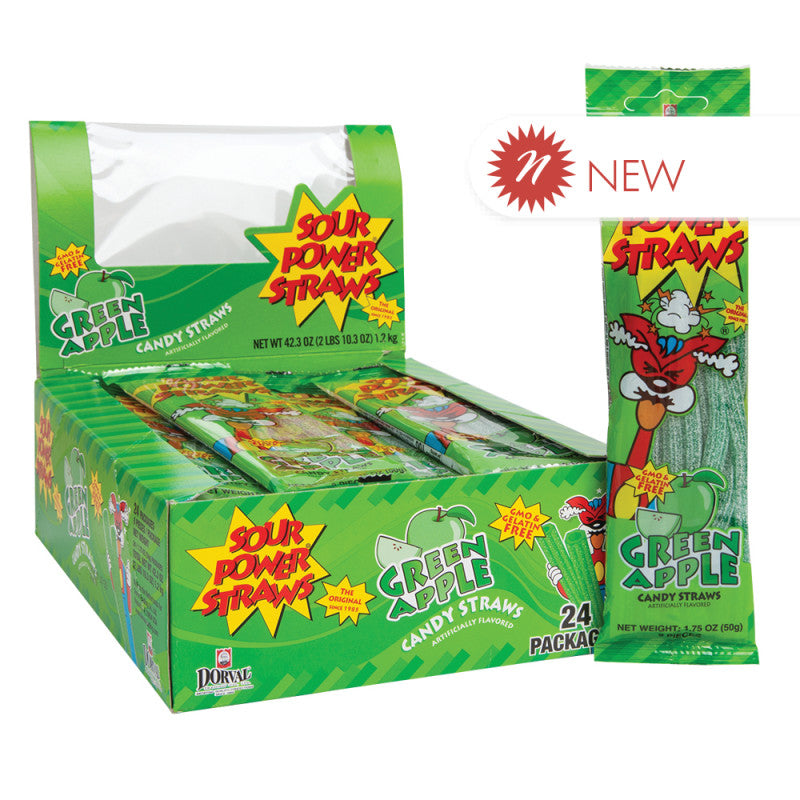 Wholesale Sour Power Straws Green Apple 1.75 Oz- Bulk