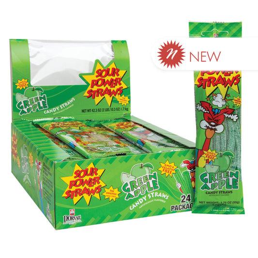 Wholesale Sour Power Straws Green Apple 1.75 Oz- Bulk