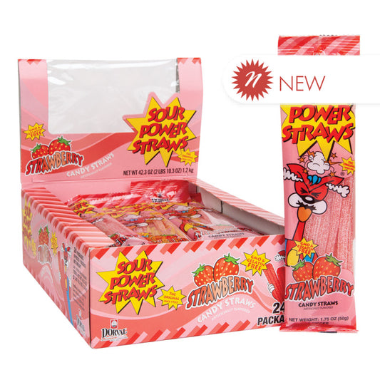 Wholesale Sour Power Straws Strawberry 1.75 Oz- Bulk
