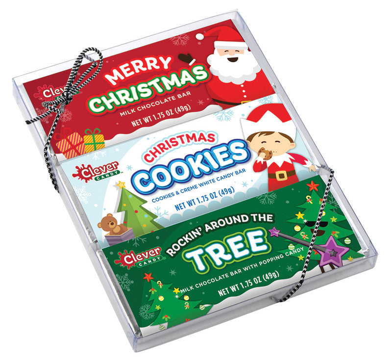 Wholesale Clever Candy 3Pc Holiday Bars 1.75 Oz Acetate Box (Net Weight 5.25 Oz) Bulk