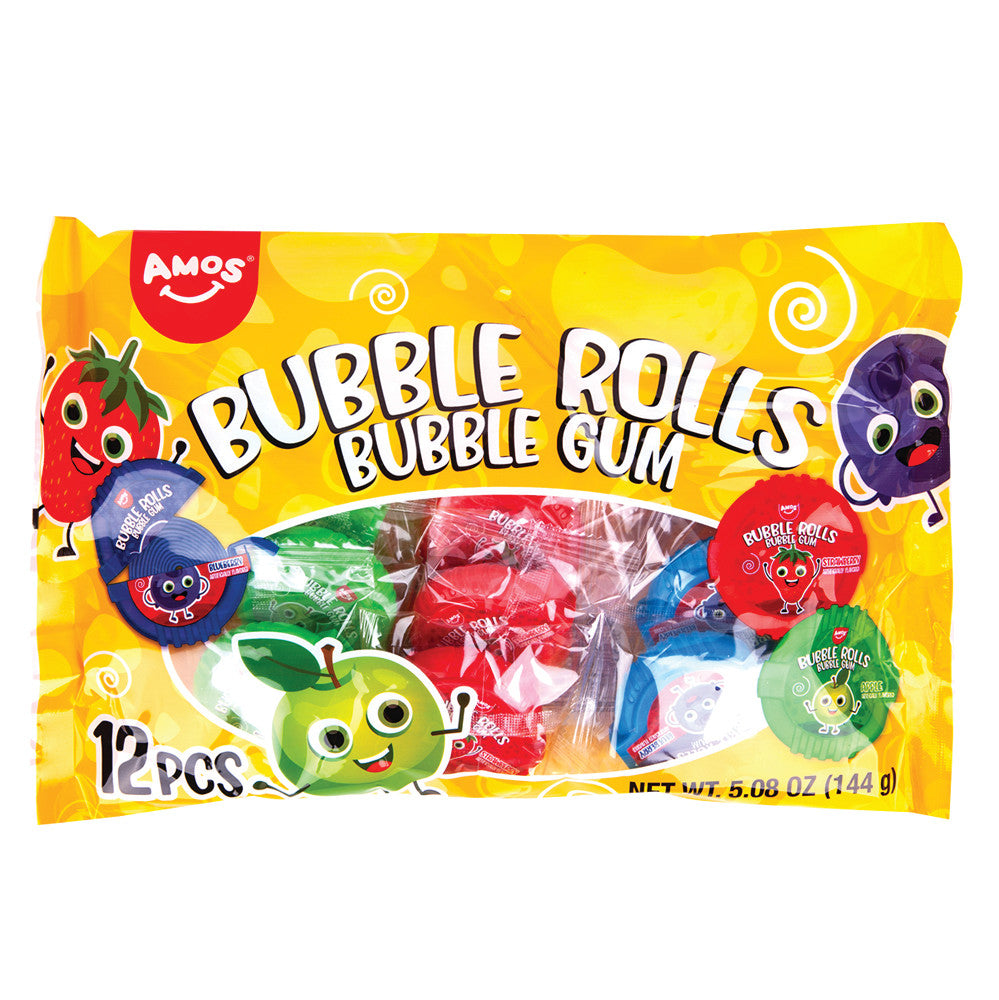 Wholesale Amos Bubble Rolls Gum Fun Size 5.08 Oz Bag Bulk