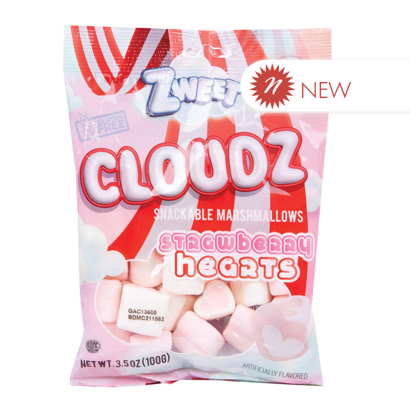 Wholesale Zweet Cloudz Marshmallow Strawberry Hearts 3.5 Oz Peg Bag Bulk