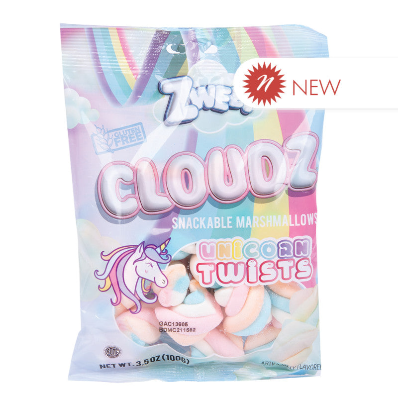 Wholesale Zweet Cloudz Marshmallow Unicorn Twists 3.5 Oz Peg Bag-24ct case Bulk