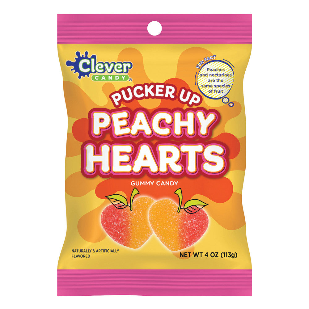 Wholesale Müttenberg Candy Pucker Up Peachy Hearts 4 Oz Peg Bag-12ct Case Bulk