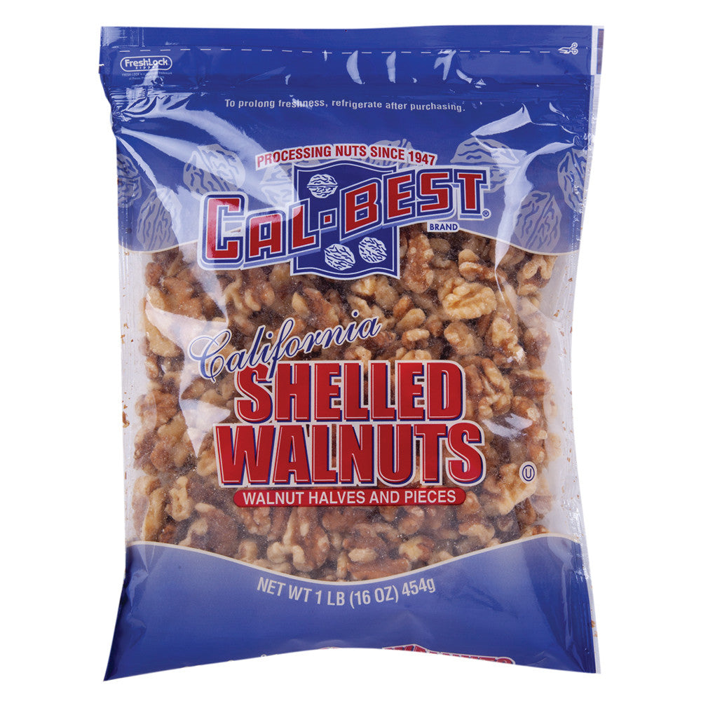 Wholesale Cal-Best Shelled Walnuts 16 Oz 24 Pack Resealable See Through Bag Bulk