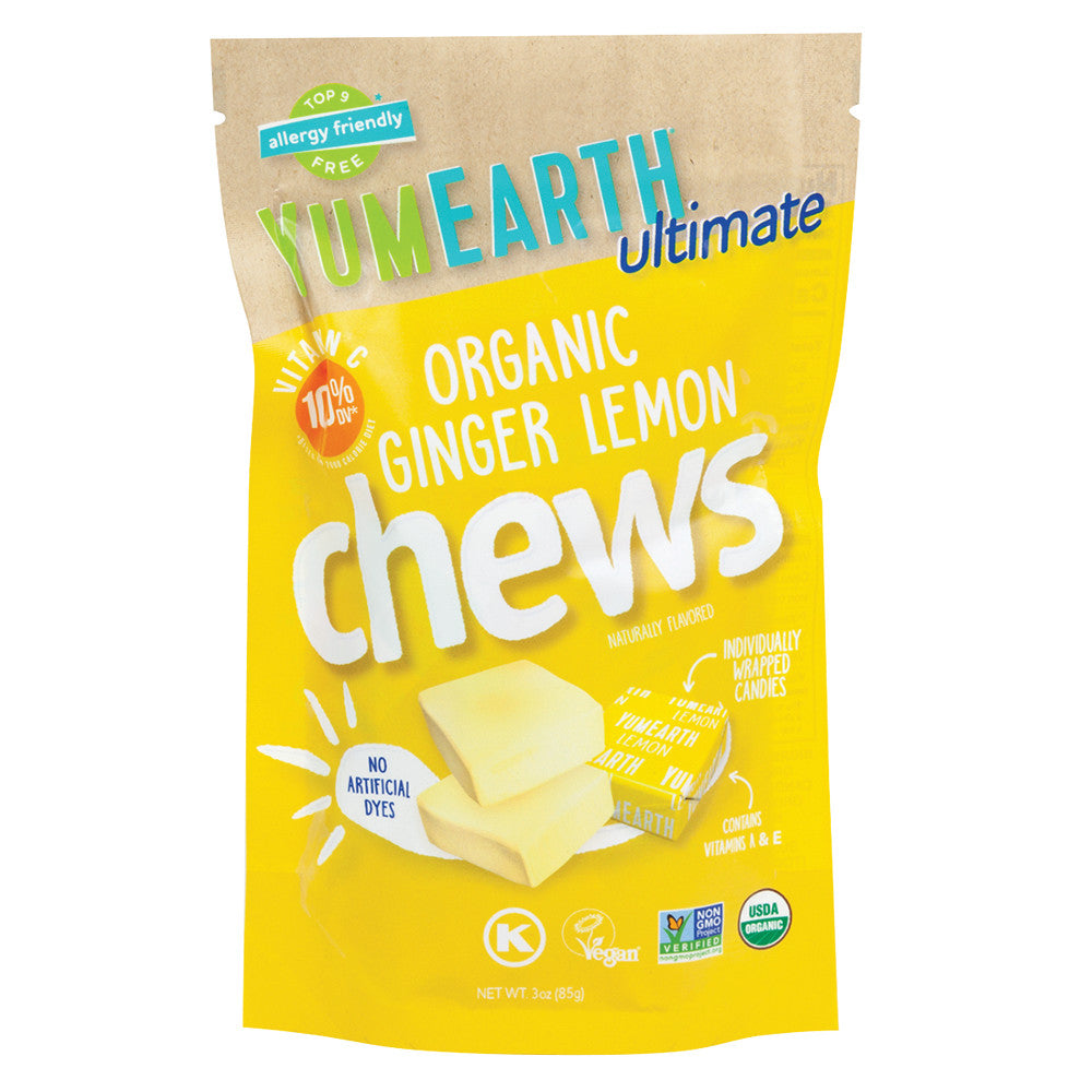 Wholesale Yum Earth Organic Ginger Lemon Chews 3 Oz Pouch Bulk