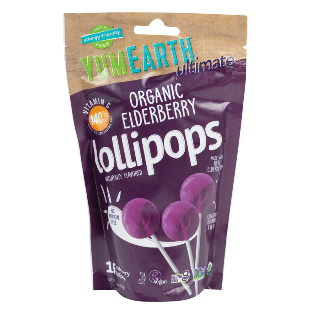 Wholesale Yumearth Organic Elderberry Lollipops 3.3 Oz Pouch- Bulk