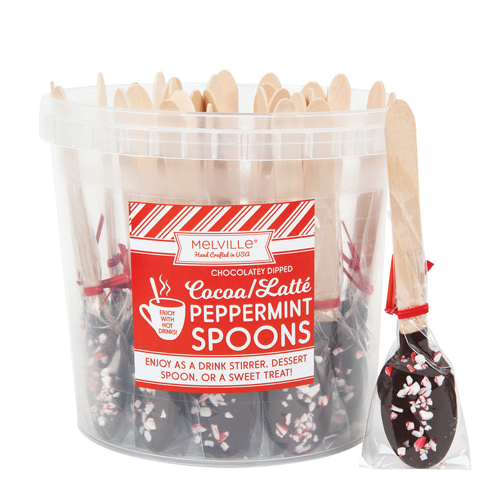 Wholesale Dark Chocolate Peppermint Dipped Spoons Tub Bulk