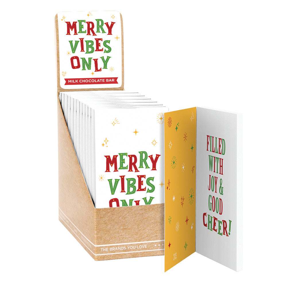 Wholesale BoxNCase Merry Vibes Milk Chocolate Greeting Card 3 Oz  Bar Bulk
