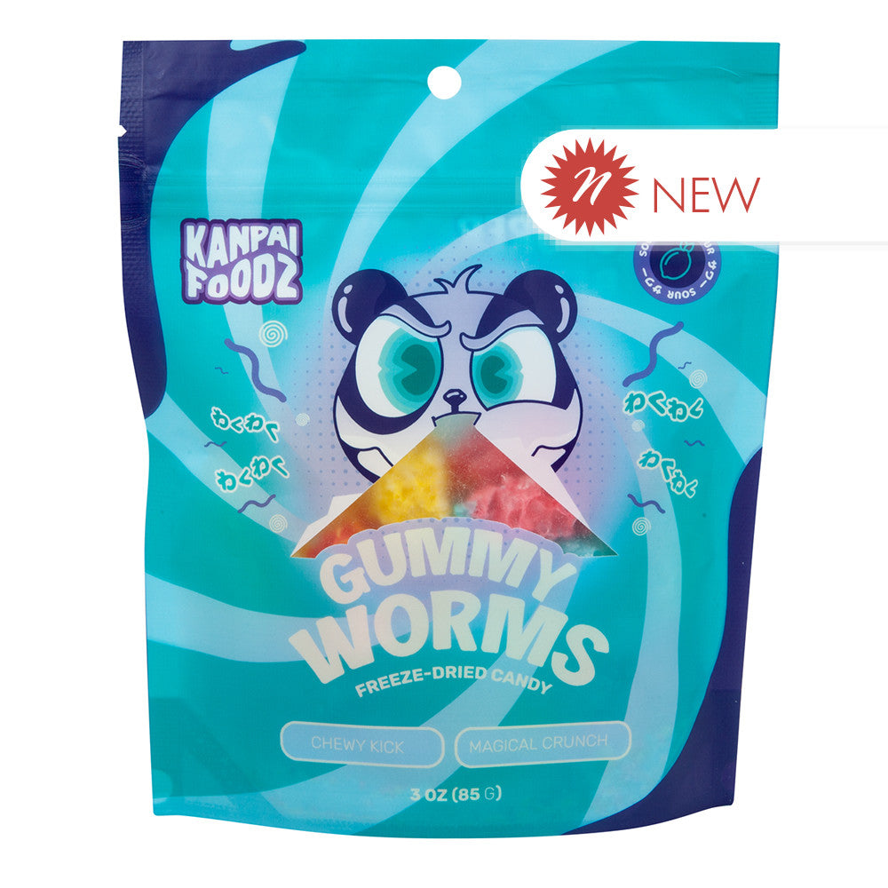 Kanpai Foodz Gummy Worms Freeze-Dried Sour Candy 3 Oz Pouch
