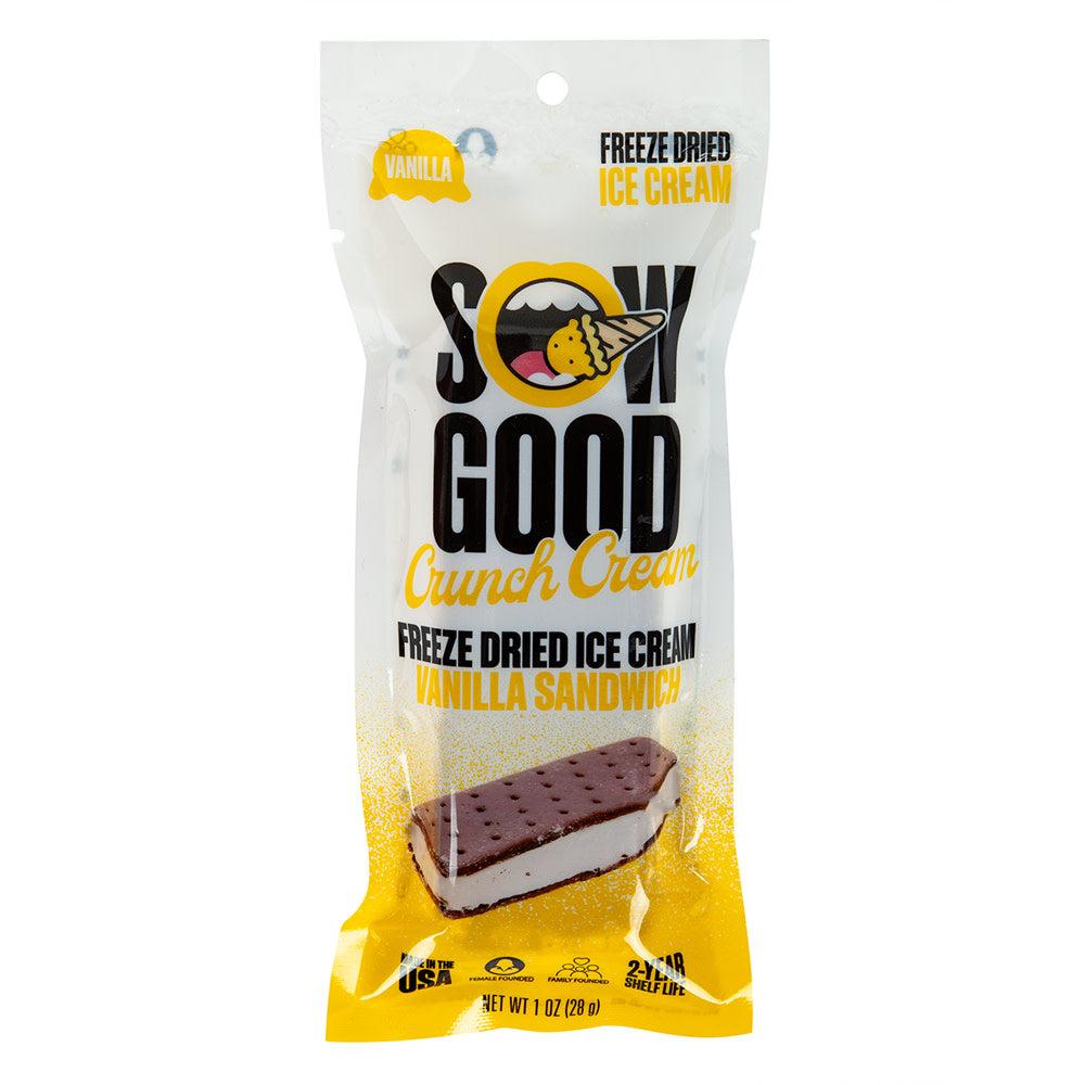 Wholesale Sow Good Crunch Cream Freeze Dried Ice Cream Vanilla Sandwich 1 Oz Pouch- Bulk