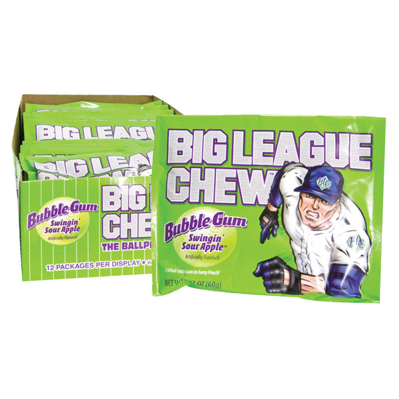 Wholesale Big League Chew Sour Apple Bubblegum 2.12 Oz Pouch Bulk