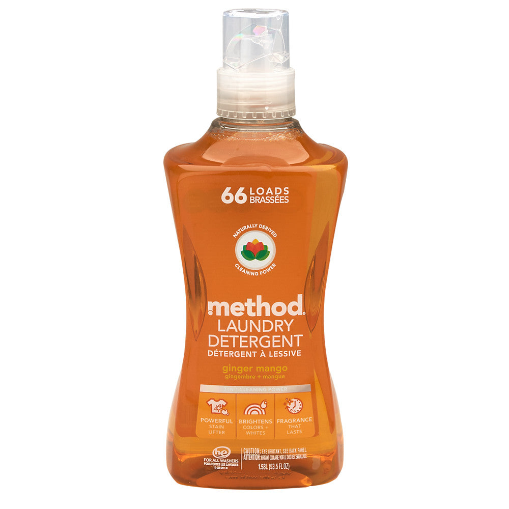 Method 4X Laundry Detergent Ginger Mango 66 Load 53.5 Oz Bottle