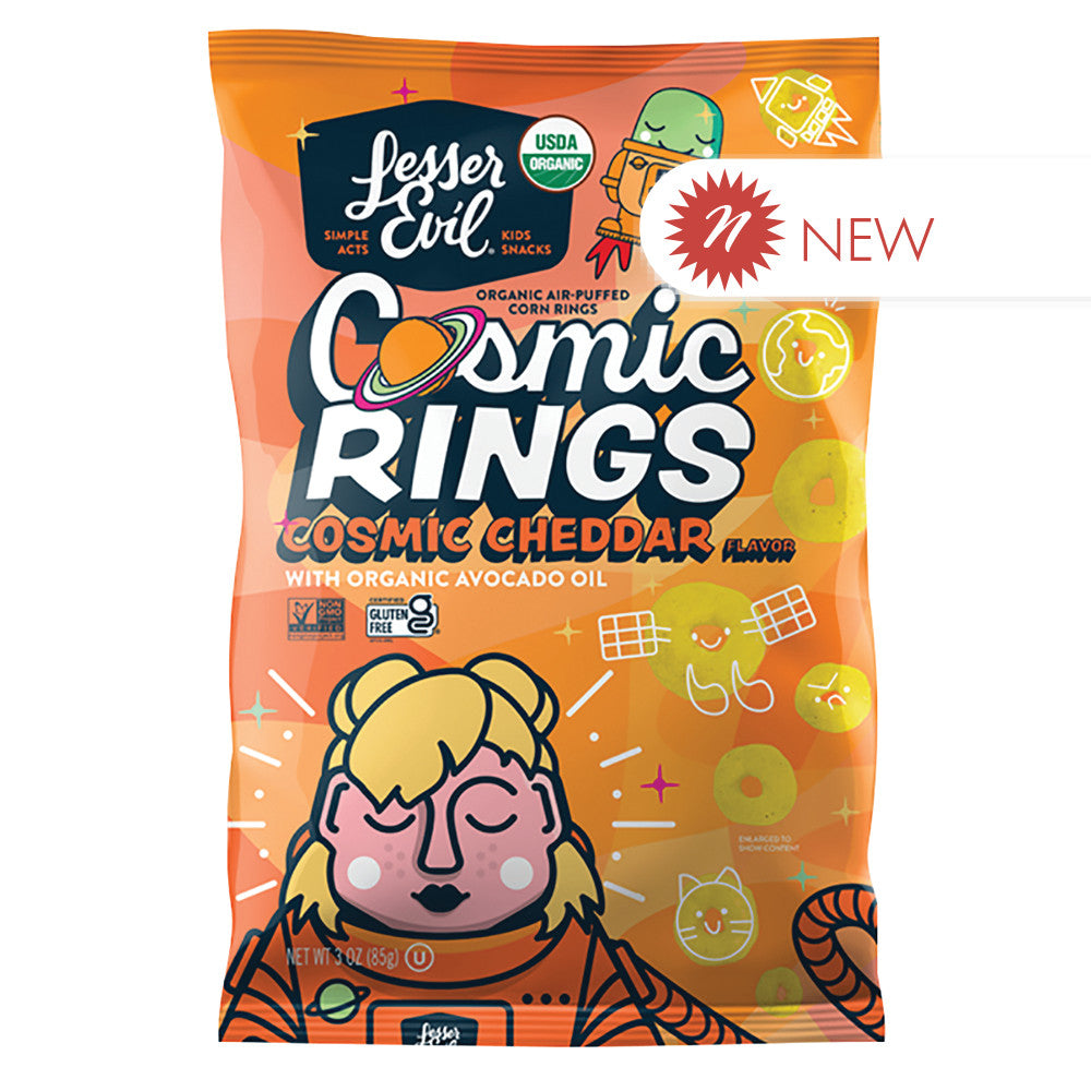 Wholesale Lesser Evil Cosmic Rings Cosmic Cheddar 3 Oz Bag- Bulk