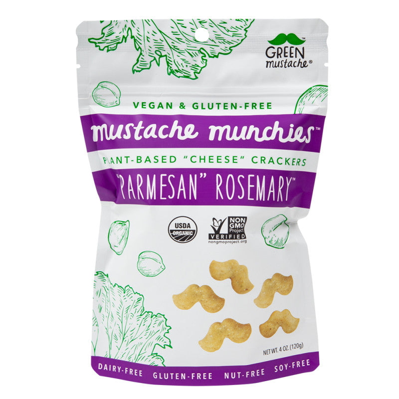 Wholesale Mustache Munchies Parmesan Rosemary Crackers 4 Oz Pouch - 8ct Case Bulk