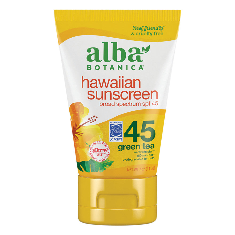 Wholesale Alba Botanica Hawaiian Green Tea Sunscreen Spf 45 4 Oz Tube Bulk