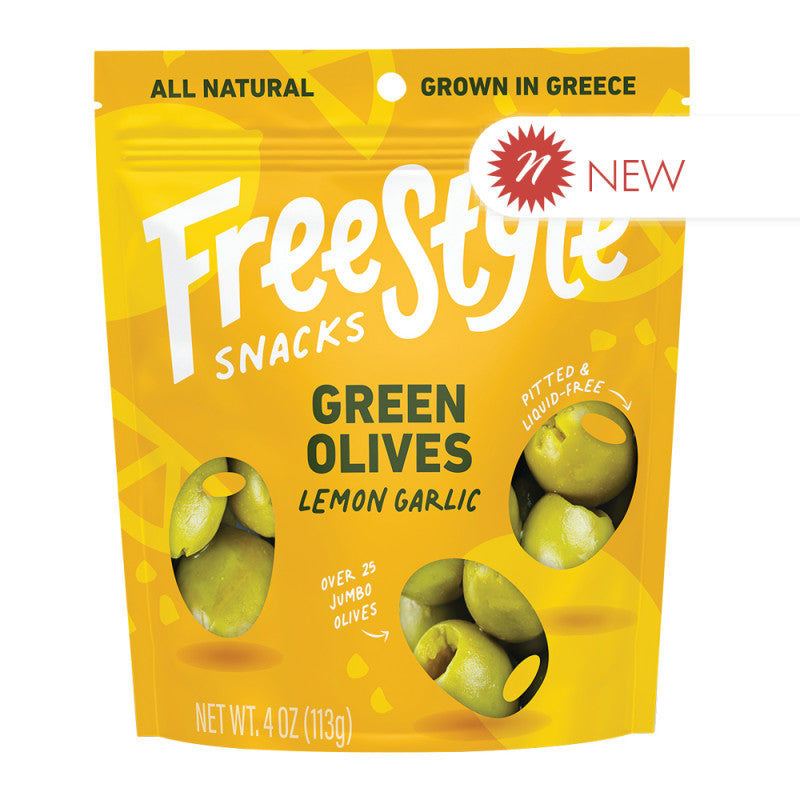 Wholesale Freestyle Snacks Lemon & Garlic Green Olives 4 Oz Pouch Bulk