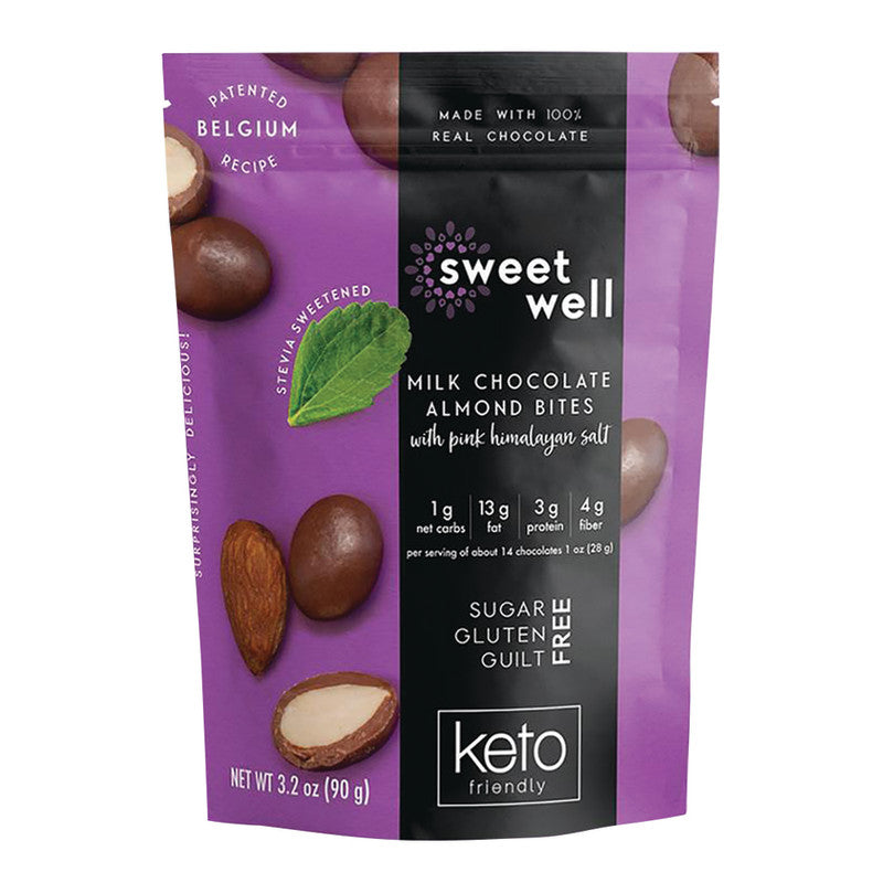 Wholesale Sweetwell Milk Chocolate Almond Keto Bites 3.2 Oz Pouch-6ct case Bulk