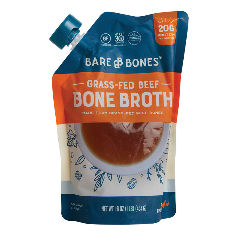 Wholesale Bare Bones Grass Fed Beef Bone Broth 16 Oz Pouch - 6ct Case Bulk