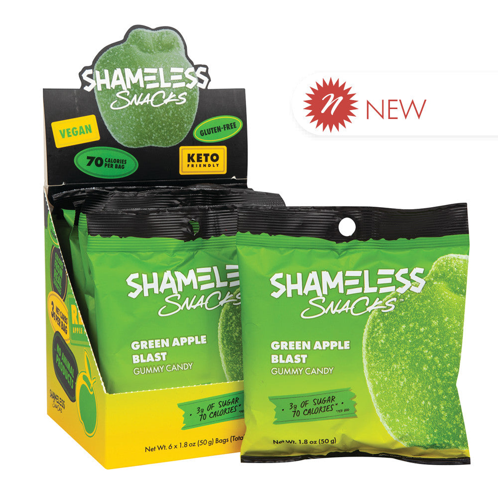 Wholesale Shameless Snacks Green Apple Blast Gummy Candy 1.08 Oz Bag- Bulk