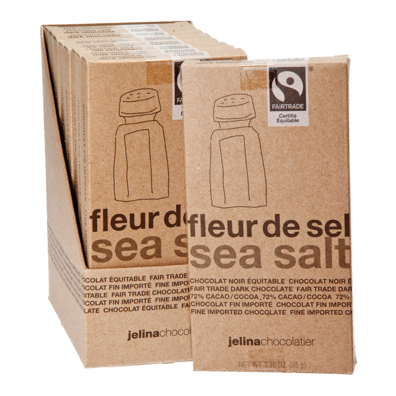 Wholesale Jelina 72% Dark Chocolate Sea Salt 3.35 Oz Bar Bulk