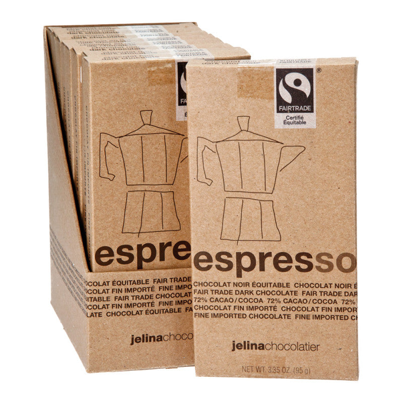 Wholesale Jelina 72% Espresso Dark Chocolate 3.35 Oz Bar Bulk