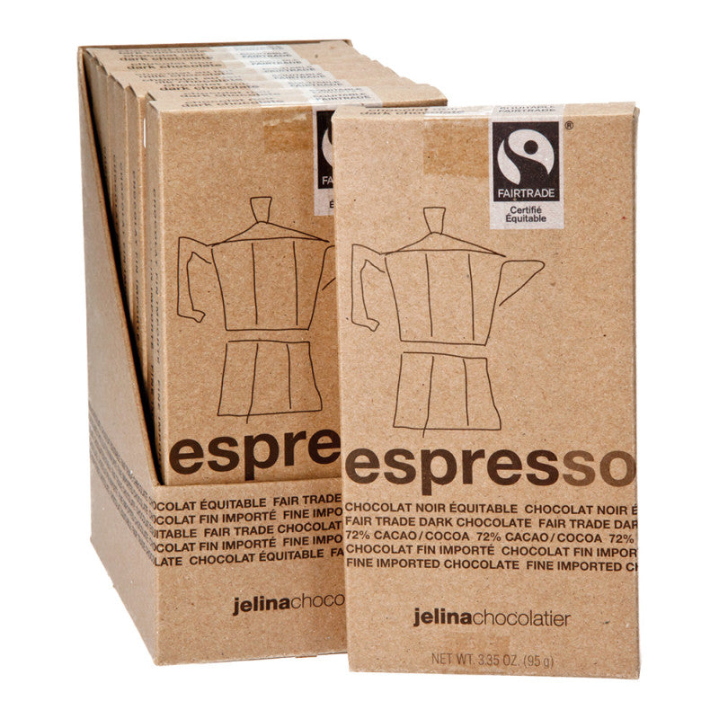 Wholesale Jelina 72% Espresso Dark Chocolate 3.35 Oz Bar- Bulk