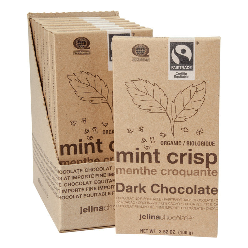 Wholesale Jelina Mint Crisp 72% Dark Chocolate 3.52 Oz Bar- Bulk