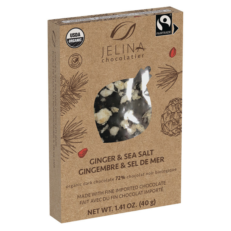 Wholesale Jelina Dark Chocolate Ginger Sea Salt Mini Bark Bar 1.41 Oz Box Bulk