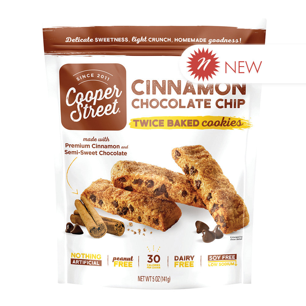 Wholesale Cooper Street Cinnamon Chocolate Chip Twice Baked Cookies 5 Oz Pouch Bulk