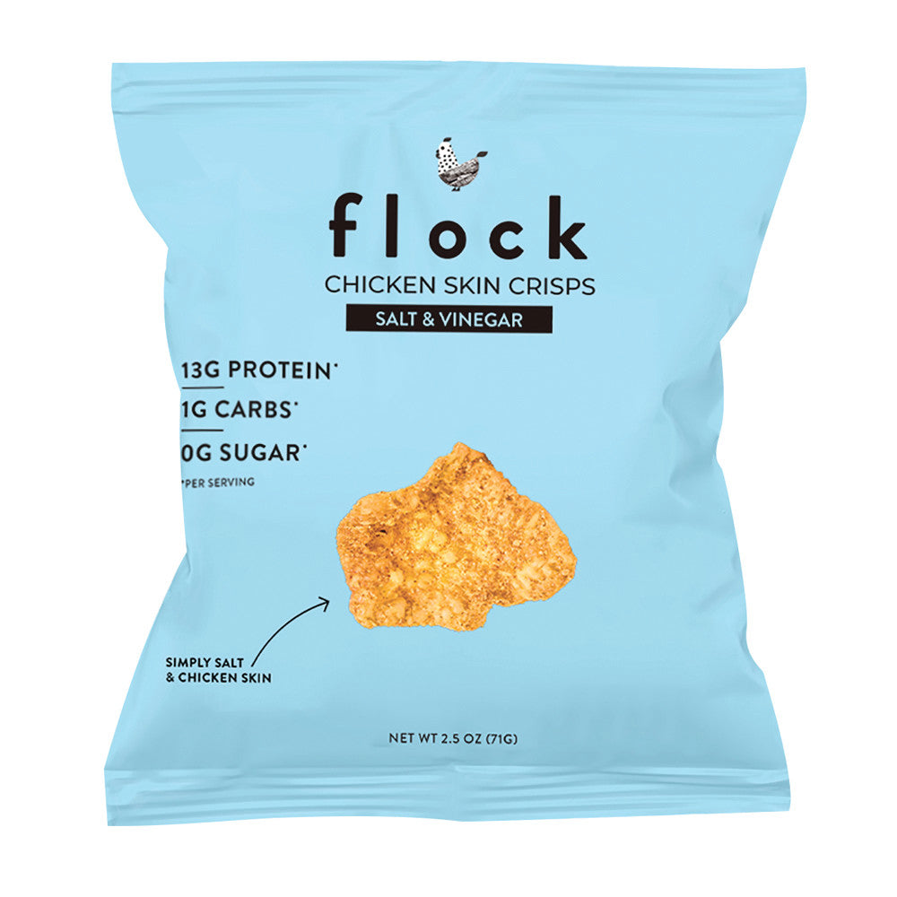 Wholesale Flock Chicken Skin Crisps Salt & Vinegar 2.5 Oz Bag- Bulk