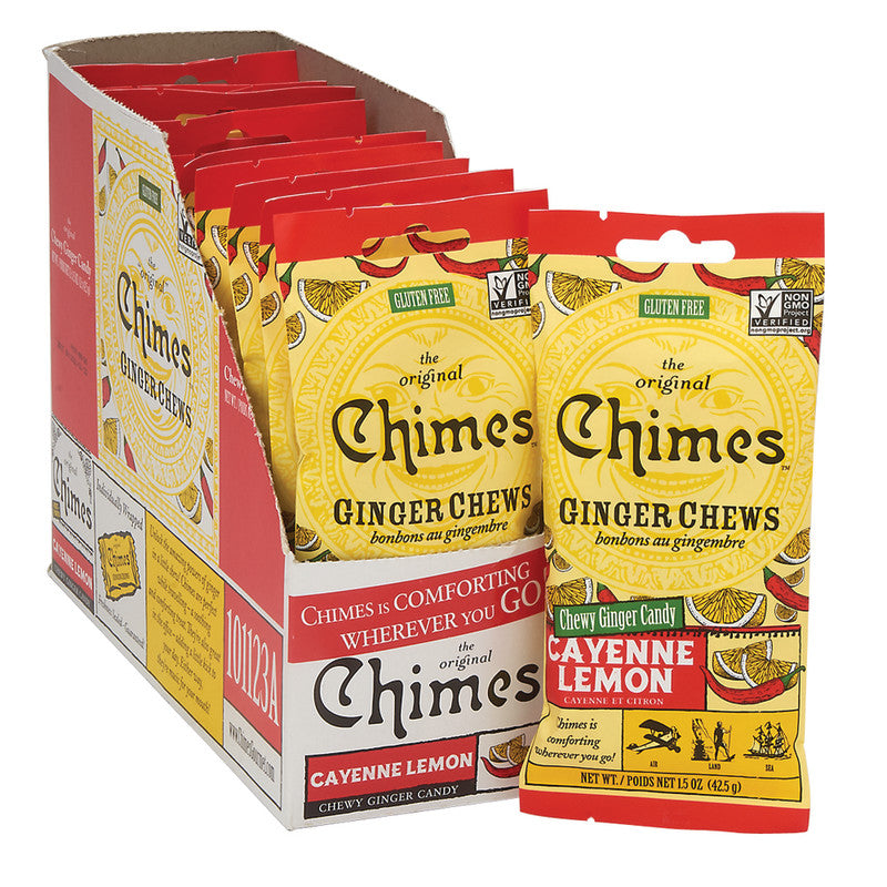 Wholesale Chimes Cayene Lemon Ginger Chews Convenience Pack 1.5 Oz Peg Bag Bulk