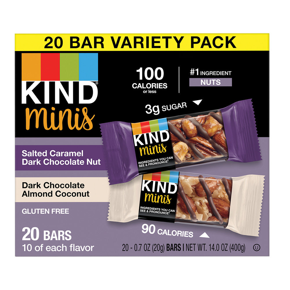 Wholesale Kind Salted Caramel Dark Chocolate Nut And Dark Chocolate Almond Coconut Minis 14 Oz Box-4ct Case Bulk