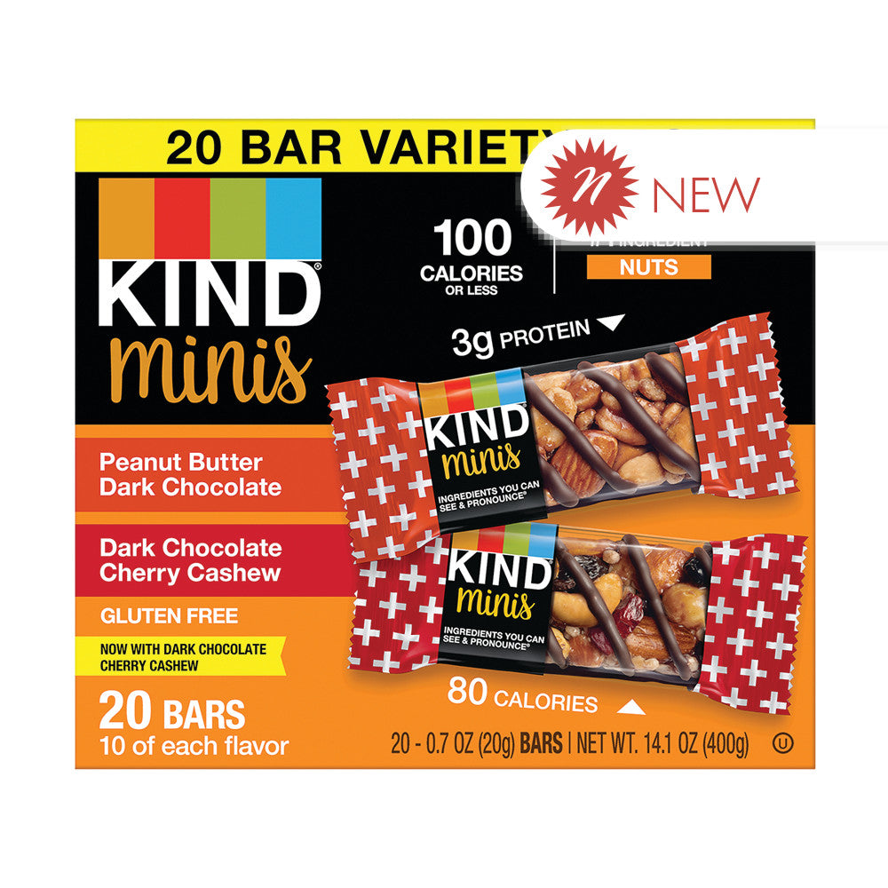 Wholesale Kind Minis Peanut Butter Dark Chocolate Dark Cherry Cashew 14 Oz Box Bulk