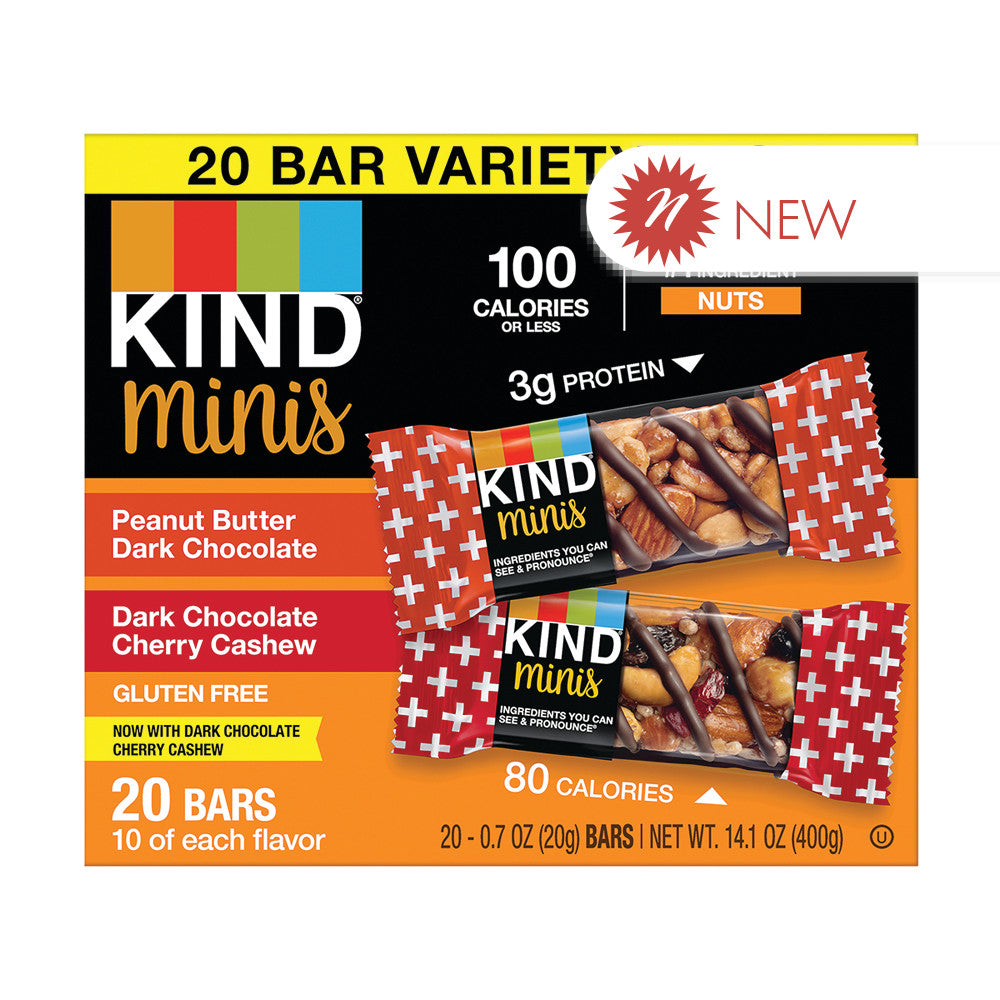 Wholesale Kind Minis Peanut Butter Dark Chocolate Dark Cherry Cashew 14 Oz Box- Bulk