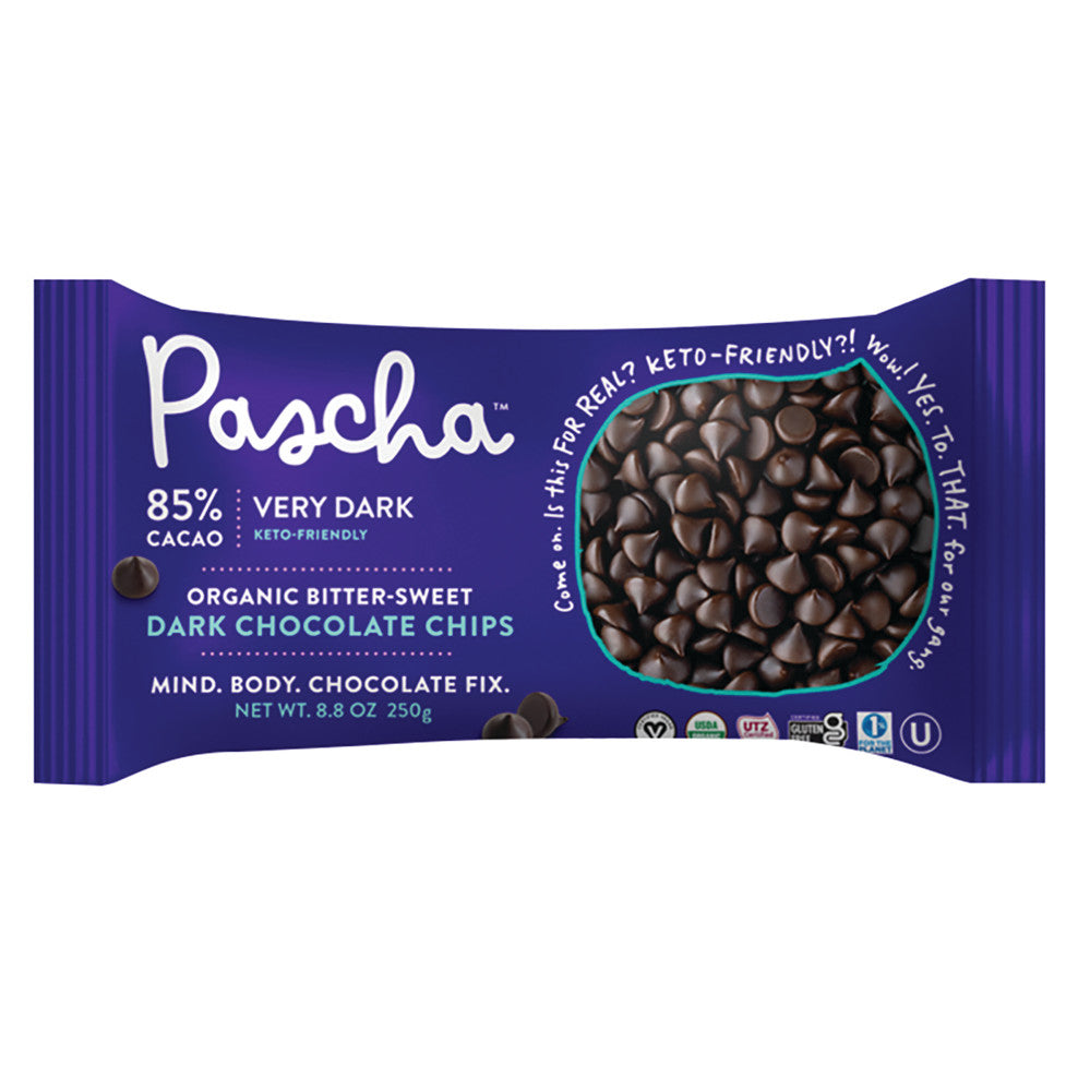 Wholesale Pascha Organic Bittersweet Dark Chocolate Chips 85% Cacao 8.8 Oz Bag Bulk
