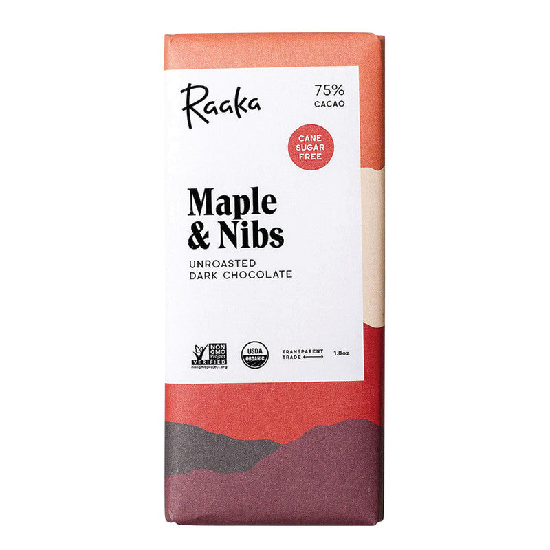 Wholesale Raaka Bar 75% Dark Chocolate Maple & Nibs 1.8 Oz Bar- Bulk
