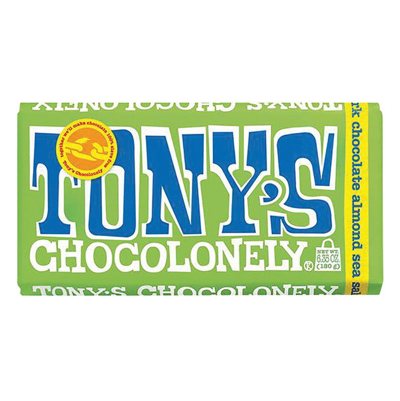 Wholesale Tony's Chocolonely 51% Dark Chocolate Almond Sea Salt 6.35 Oz Large Bar- Bulk