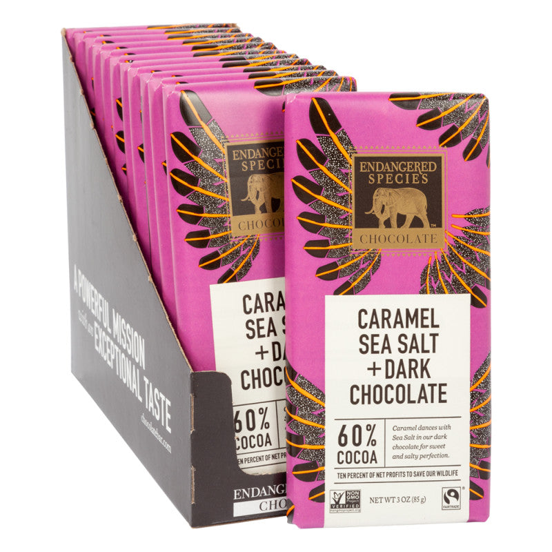 Wholesale Endangered Species Dark Chocolate With Caramel And Sea Salt 3 Oz Bar Bulk