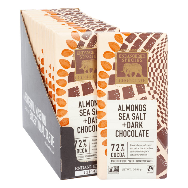 Wholesale Endangered Species Dark Chocolate With Sea Salt And Almonds 3 Oz Bar Bulk