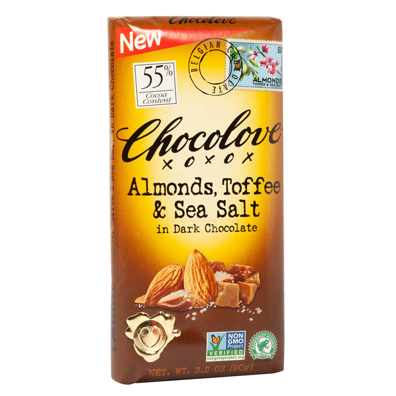 Wholesale Chocolove Dark Chocolate Almond Toffee And Sea Salt 3.2 Oz Bulk